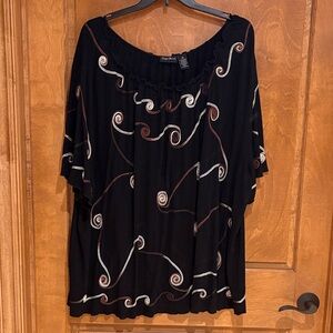Maggie Barnes Black Top with Swirl Accents